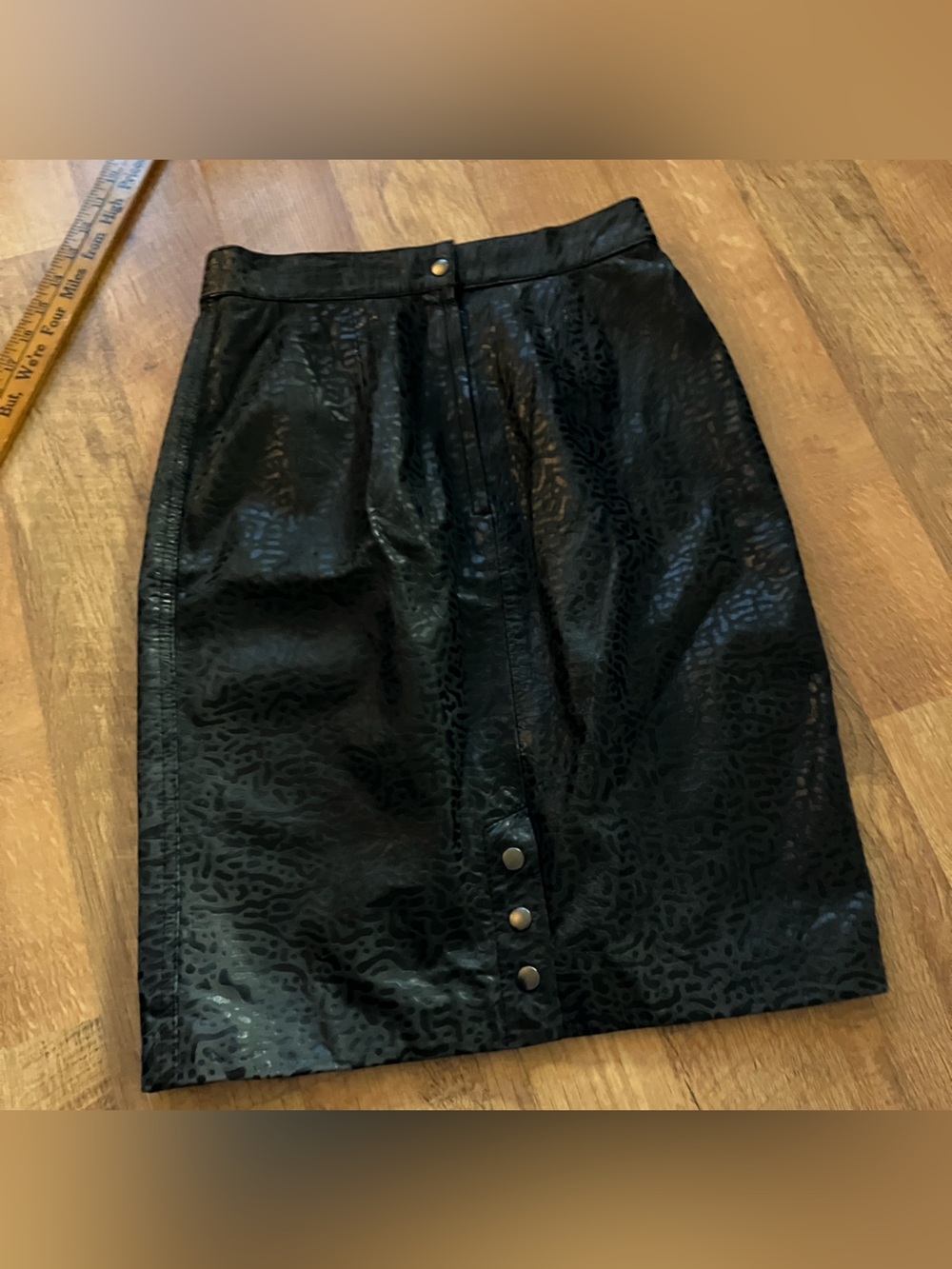 Vintage G-III Black Animal Print Genuine Leather Skirt Size 7/8